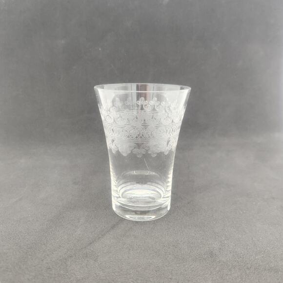 Vintage Fostoria Etched Large Cloverleaf Flair 6 oz. Juice Glass Heavy Base Boho - Picture 11 of 12